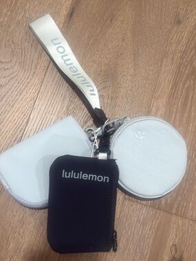 lululemon athletica Black and White Wristlet Key Pouch Set with Branded Strap